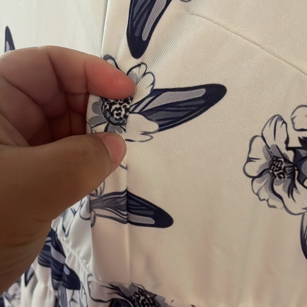 Floral Print White and Blue Dress 3/4 sleeves pleated midi dress size XL new - Picture 6 of 8